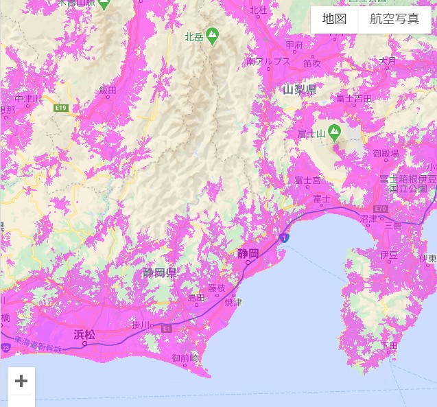 静岡県のwimax2＋エリア