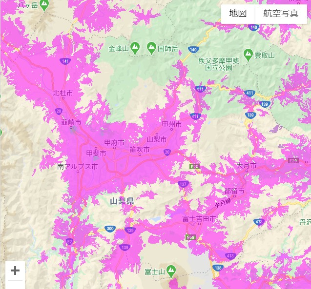 山梨県のauのwimaxエリア