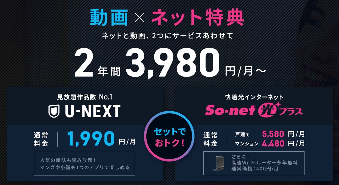 U-NEXT✖so-net光プラス同時申し込み特典