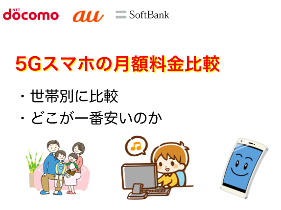 5Gスマホドコモ・au・SoftBank世帯別の料金の比較